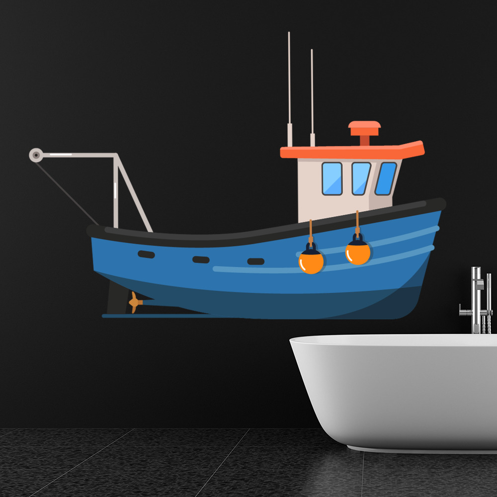 Blue Boat Fishing Wall Sticker