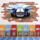 Blue Classic Race Car Red Brick 3D Hole In The Wall Sticker