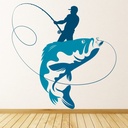 Blue Fisherman Catch Fishing Wall Sticker