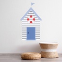 Blue Stripe Beach Hut Seaside Wall Sticker