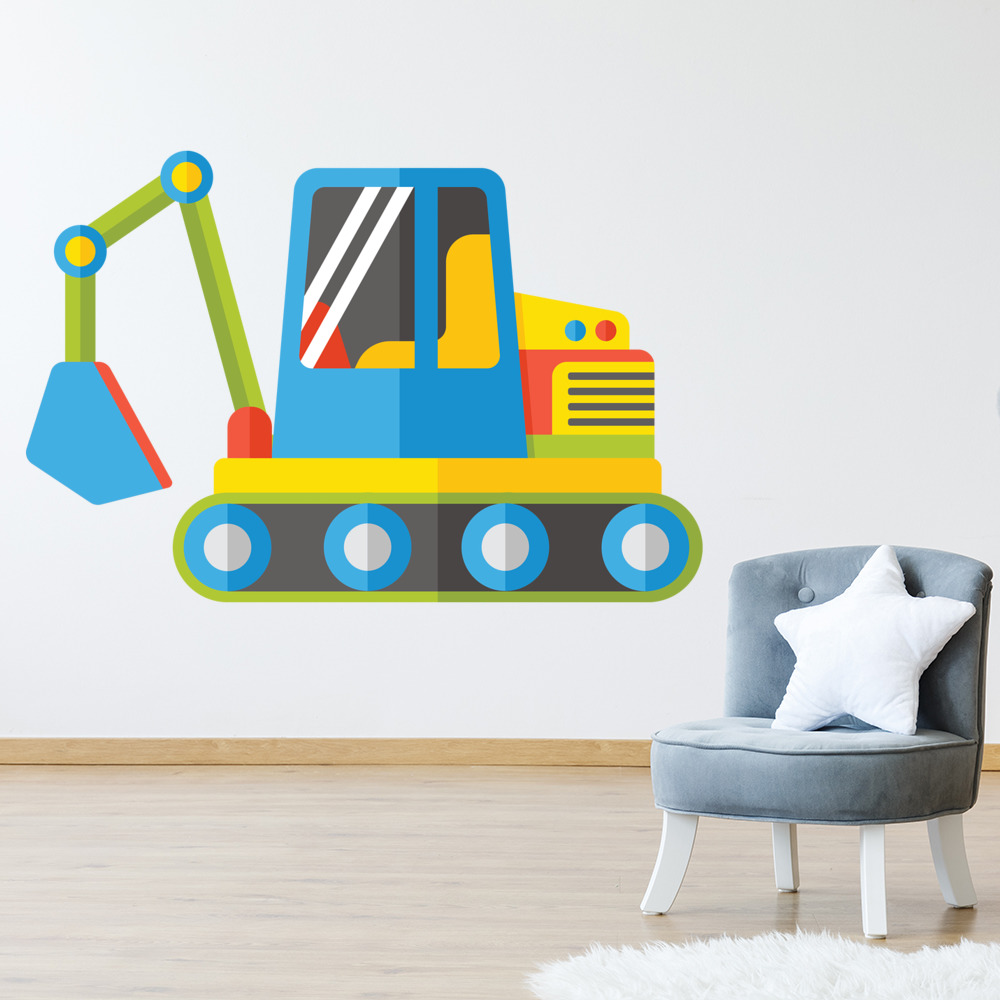 Blue Yellow Digger Childrens Wall Sticker