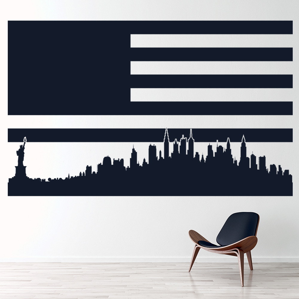 America Flag New York Skyline Wall Sticker