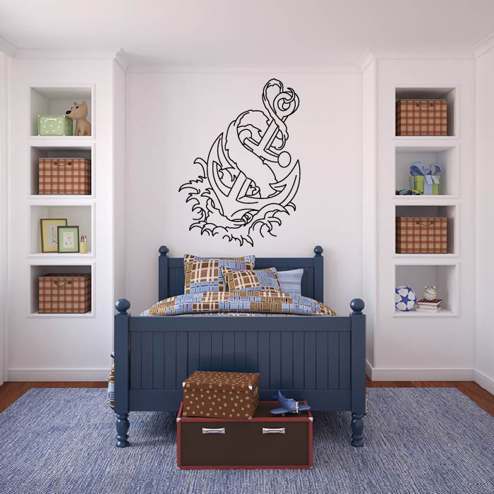 Anchor & Seaweed Nautical Outline At The Beach Wall Stickers Bathroom Art Decals