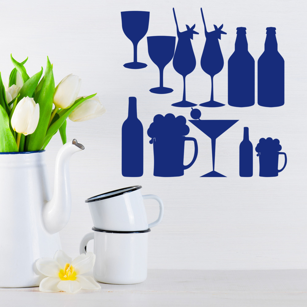 Bar Drinks Beer Cocktails Wine Wall Sticker Set