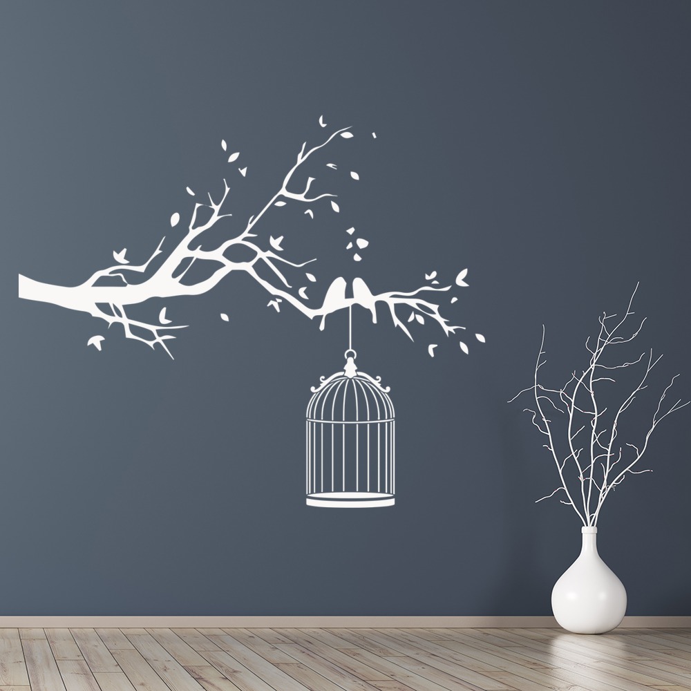 Bird Tree Branch Bird Cage Wall Sticker