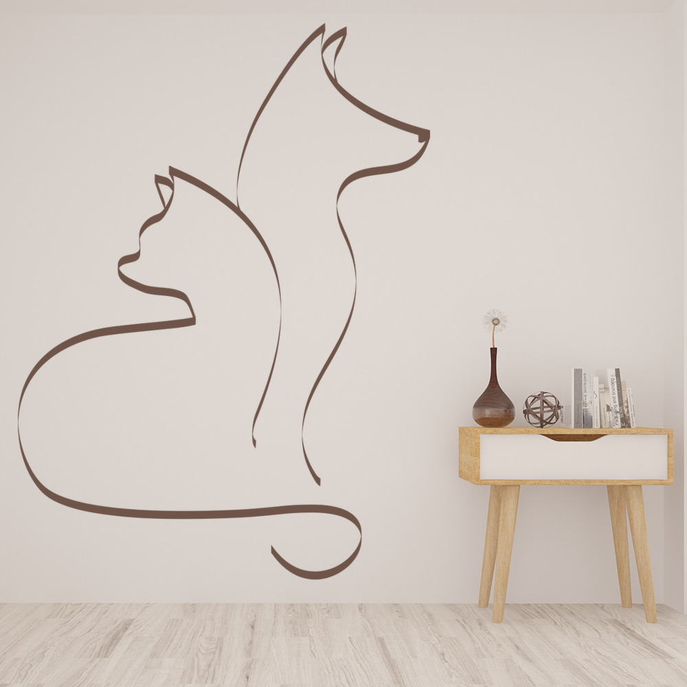 Cat And Dog Simple Outline Canine Feline Dogs Wall Sticker Home Decor Art Decals