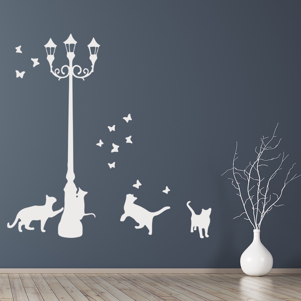 Cats & Birds Street Lamp Post Wall Sticker