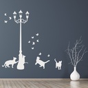 Cats & Birds Street Lamp Post Wall Sticker