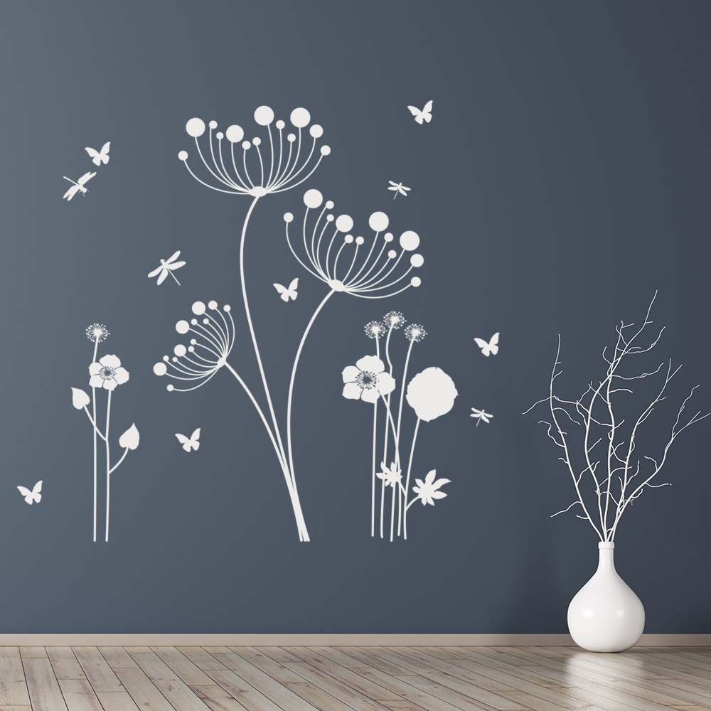 Dandelion & Butterfly Scene Wall Sticker