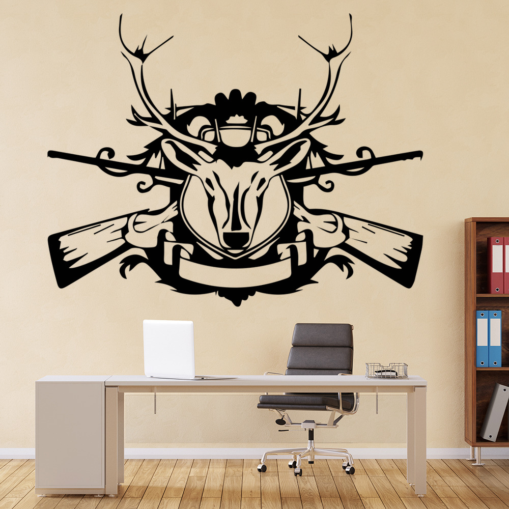 Deer Antlers Guns Shield Wall Sticker