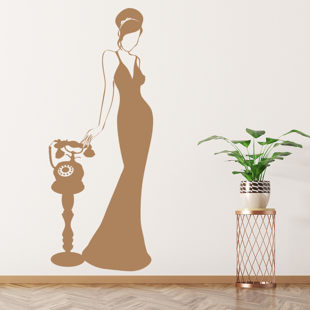 Elegant Woman Vintage Telephone Wall Sticker