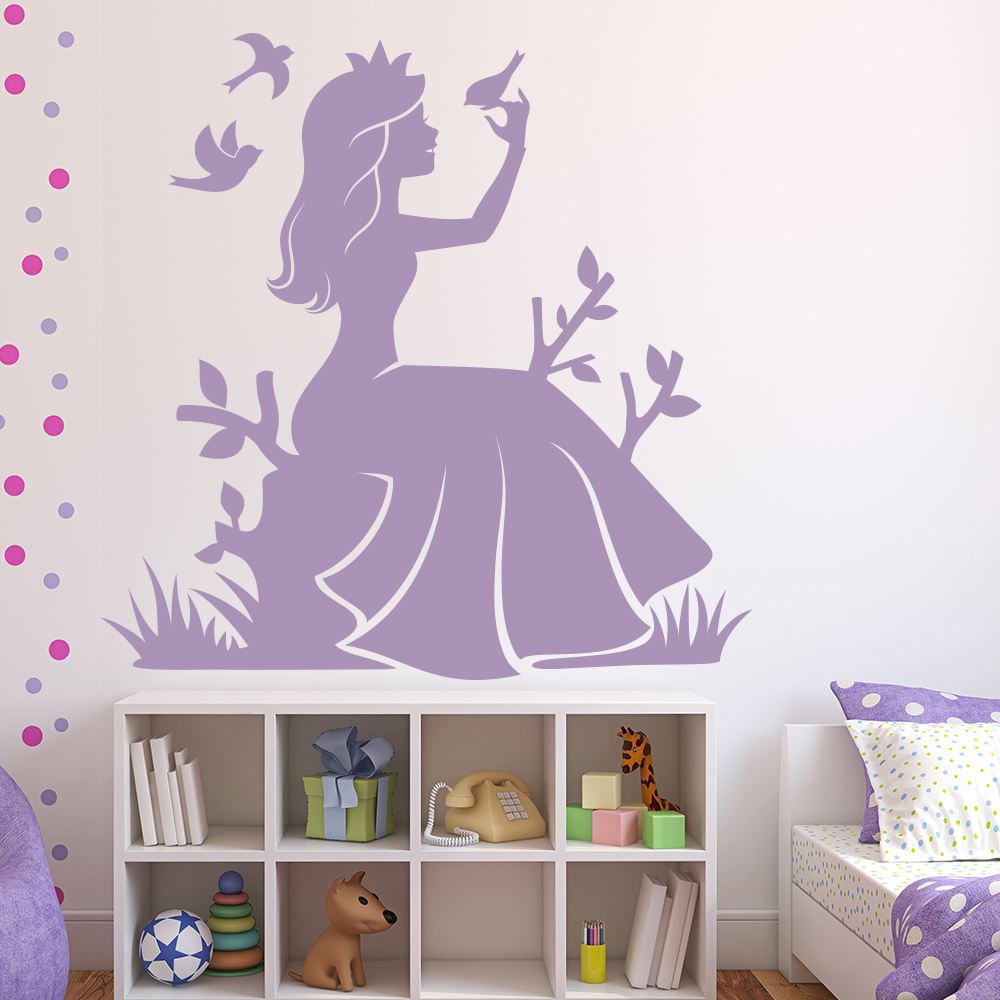 Fairytale Princess Flowers Birds Wall Sticker