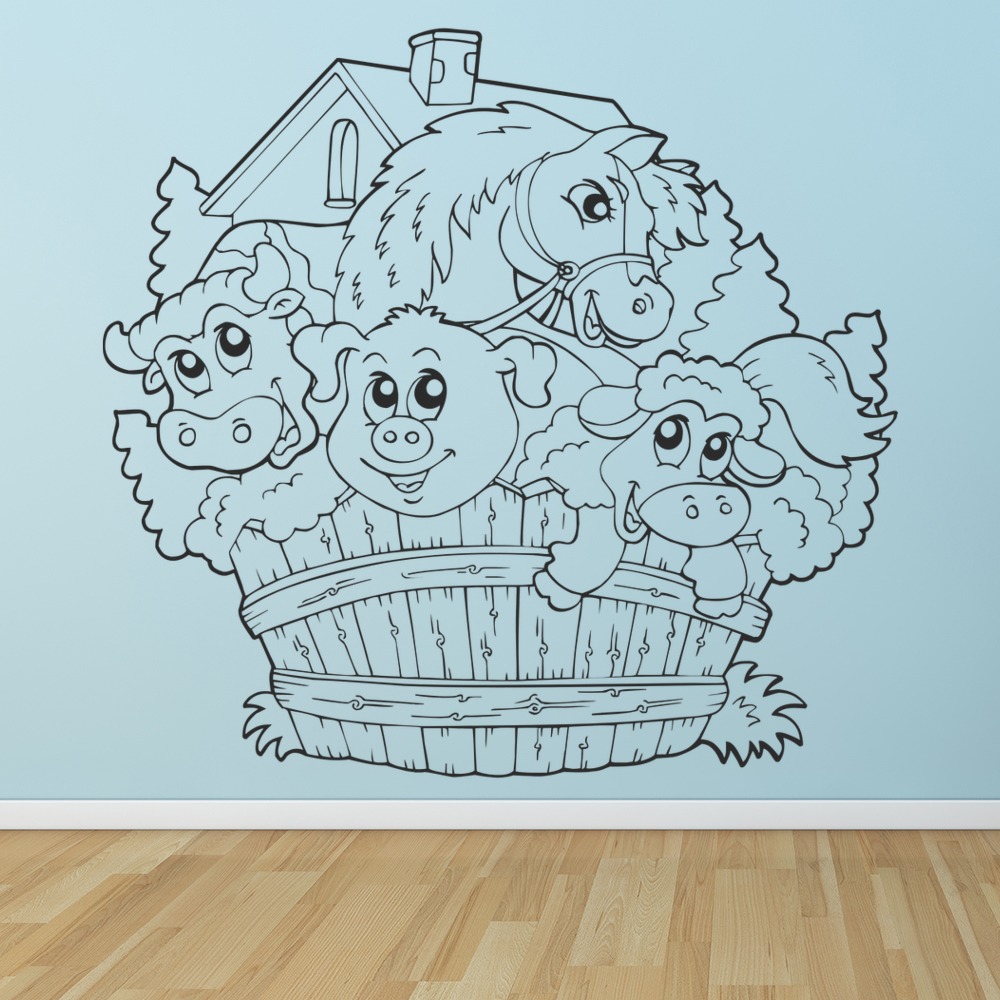 Farm Animals Pig Cow Horse Wall Sticker - Mod4