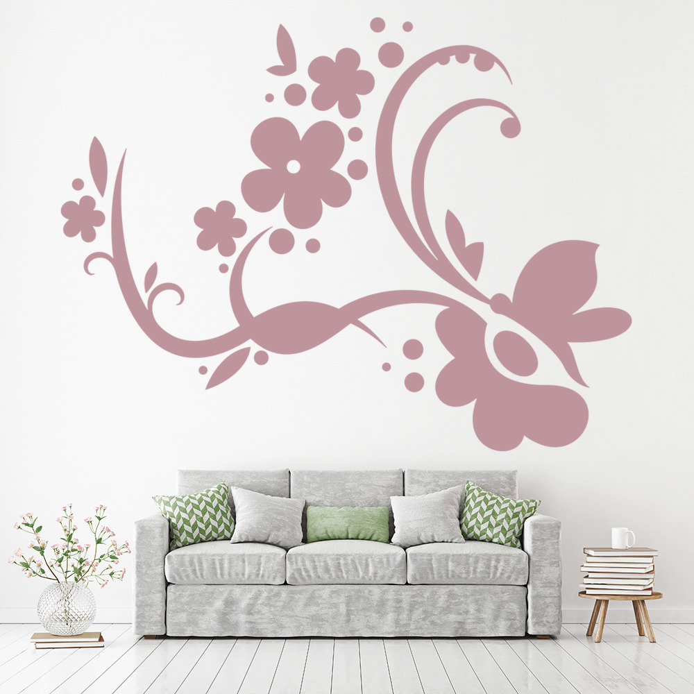 Flower Swirl Floral Butterflies Wall Sticker