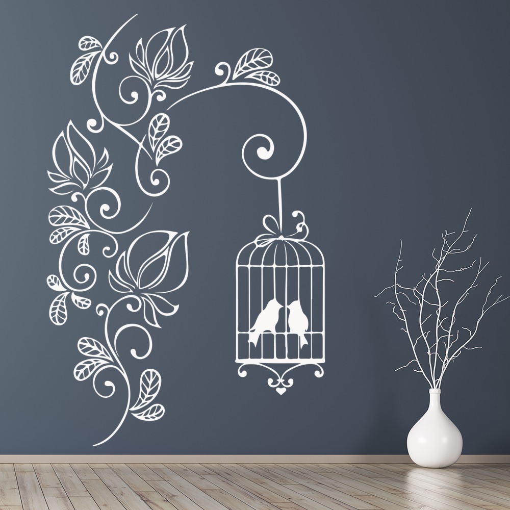 Flowering Branch Bird Cage Wall Sticker