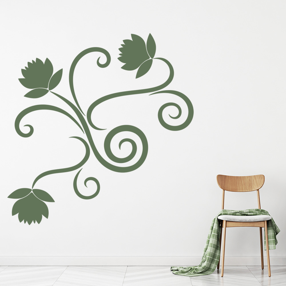 Flowers And Swirls Corner Wall Sticker
