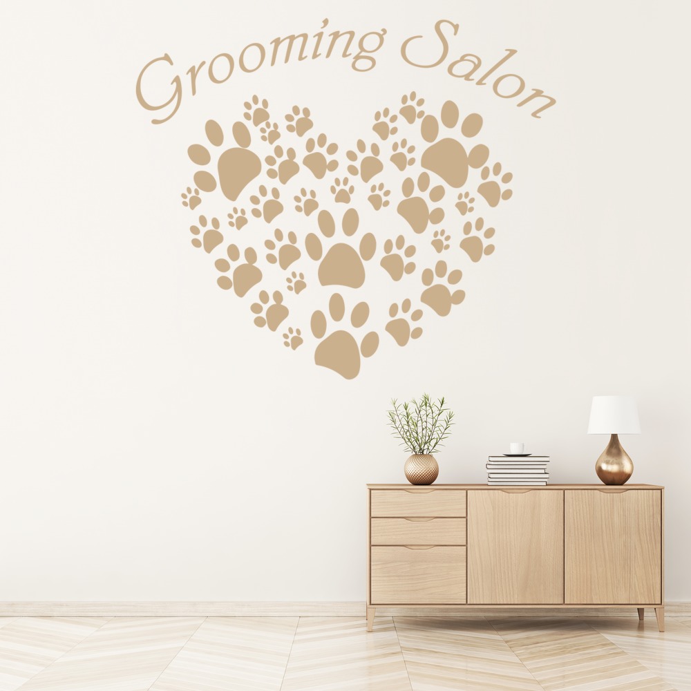 Grooming Salon Paw Heart Wall Sticker