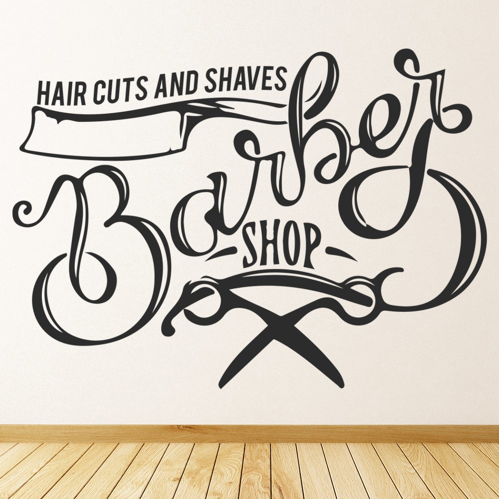 Haircuts & Shaves Barber Shop Logo Wall Sticker