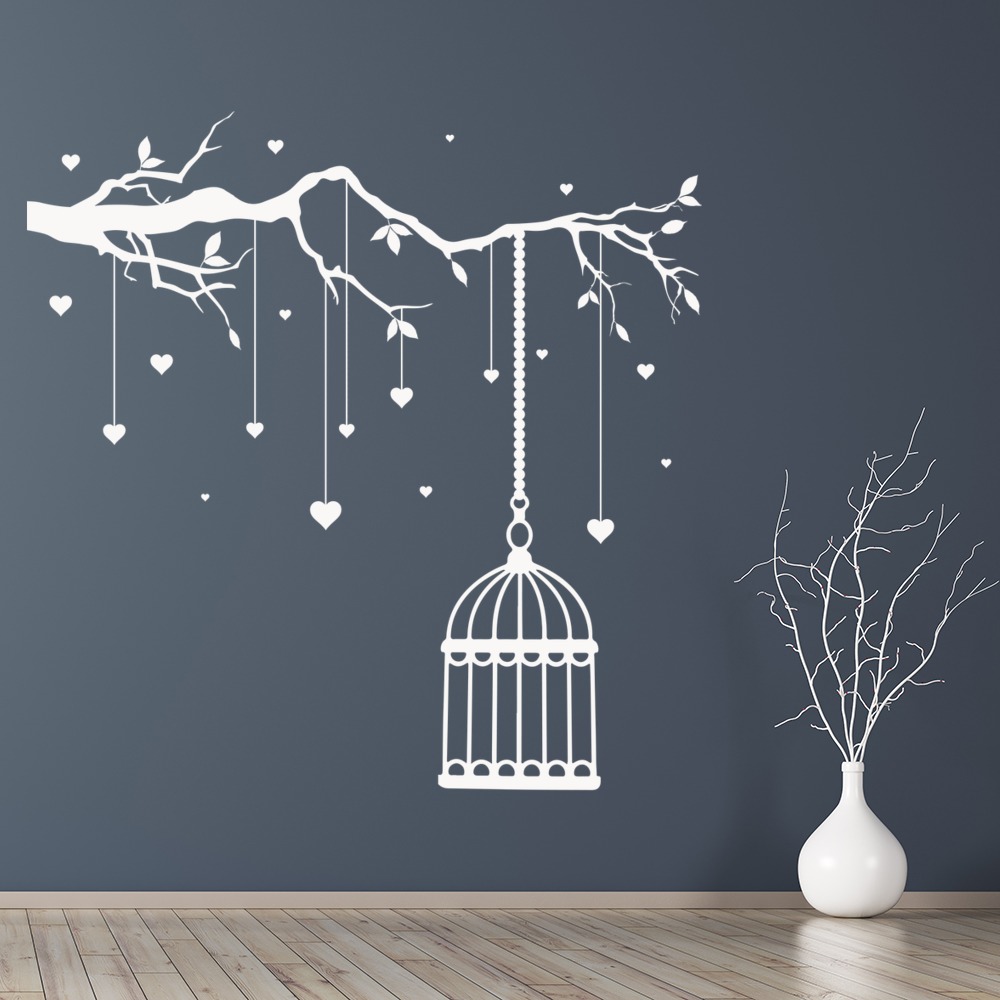 Heart Tree Branch Bird Cage Wall Sticker