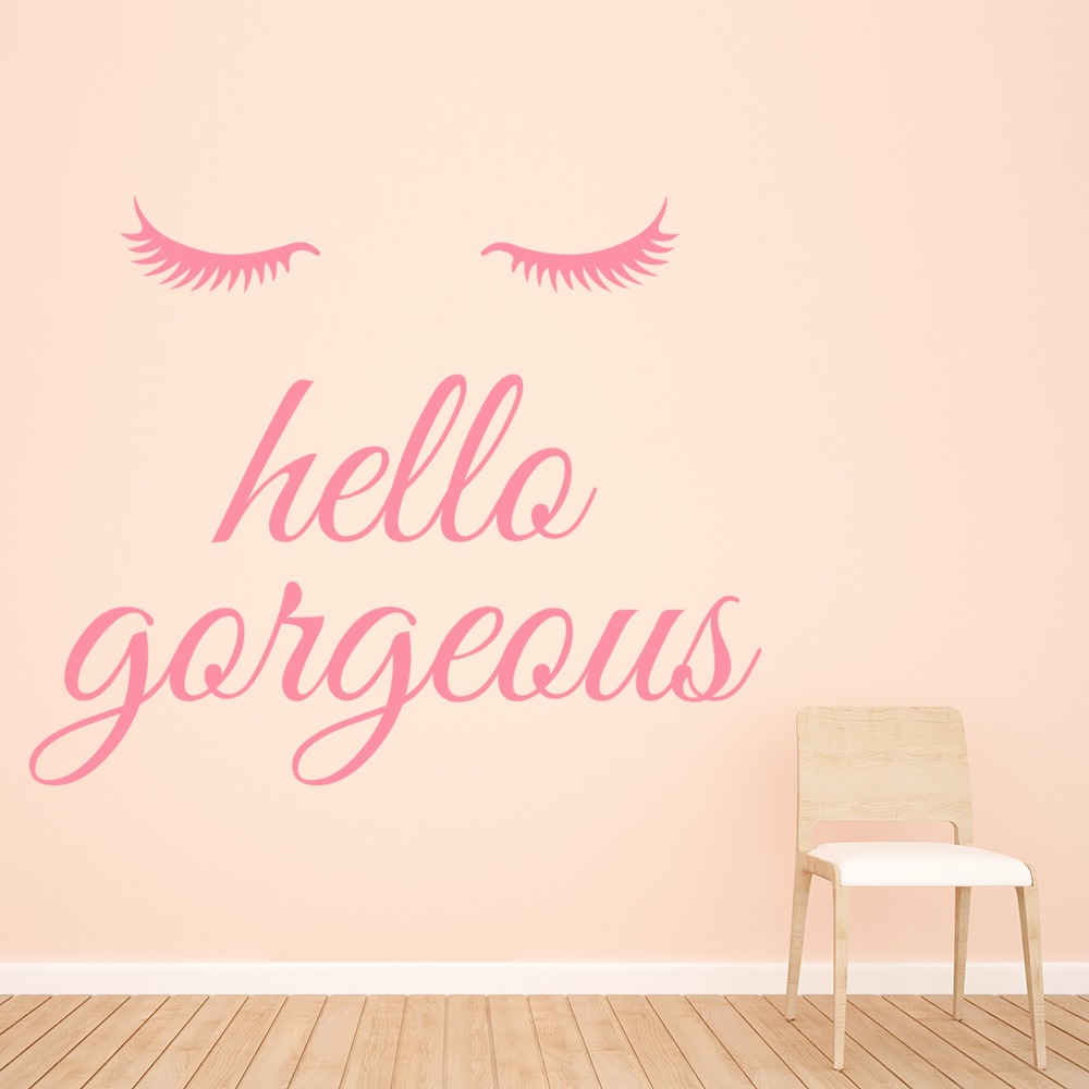 Hello Gorgeous Eyelashes Lashes Salon Wall Sticker