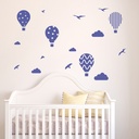 Hot Air Balloon Birds Clouds Wall Sticker Set