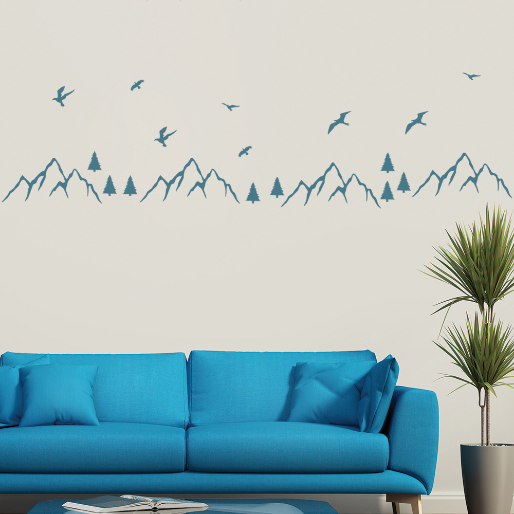 Mountains Trees Birds Wall Sticker Set