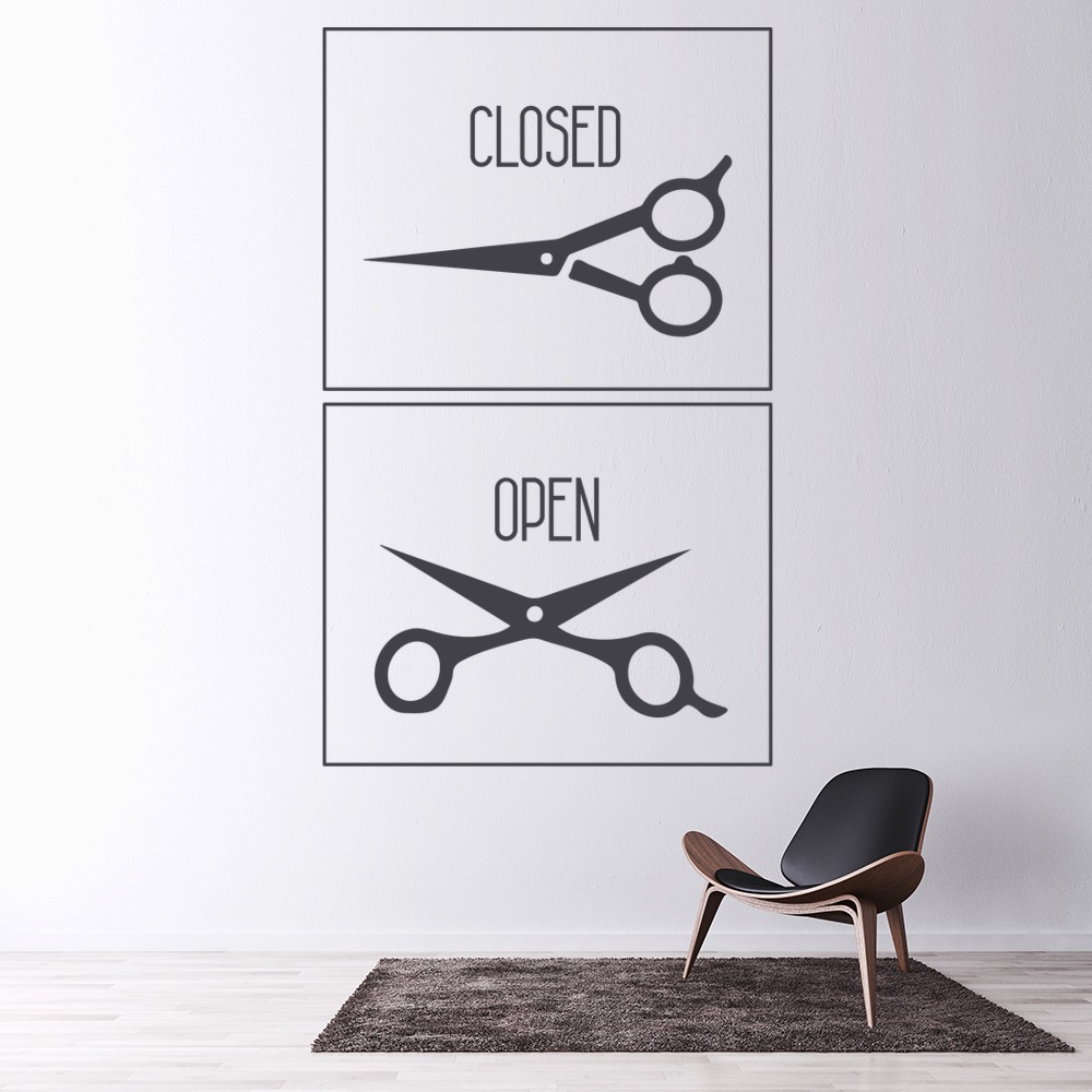 Open & Closed Salon Logo Wall Sticker