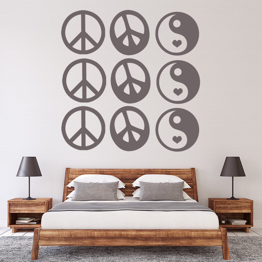 Peace Symbols Yin And Yang Wall Sticker Set