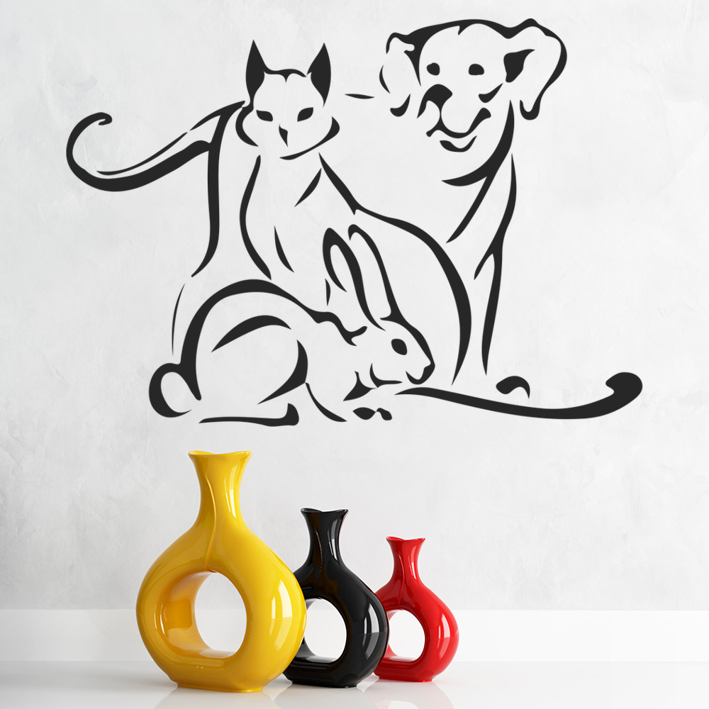 Pet Animals Rabbit Cat Dog Wall Sticker