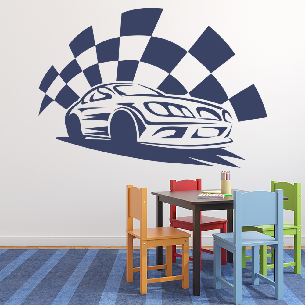 Race Car Chequered Flag Wall Sticker