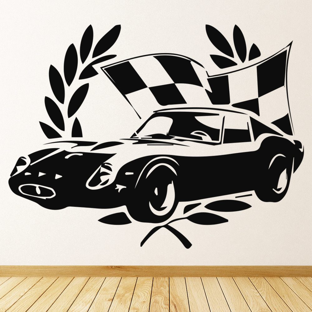 Race Car Flag Transport Wall Sticker