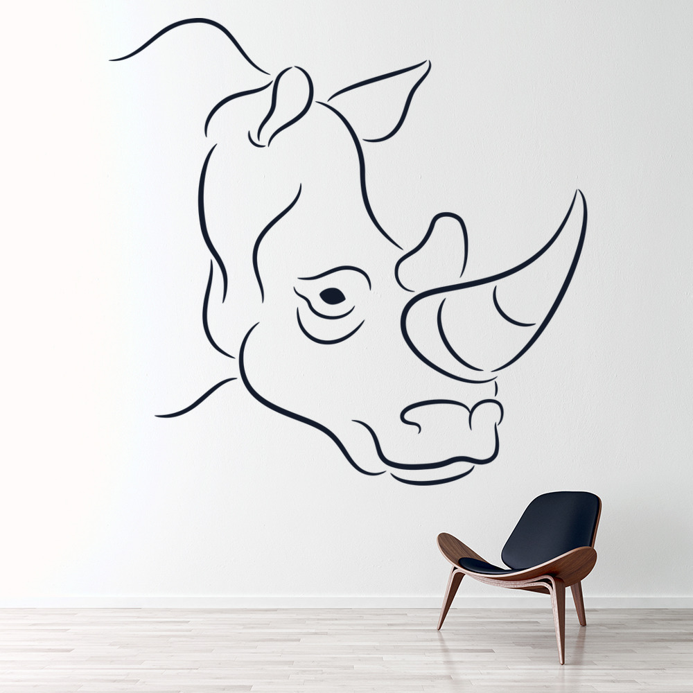 Rhinoceros Portrait Rhino Outline Wild Animals Wall Sticker Home Decor Art Decal