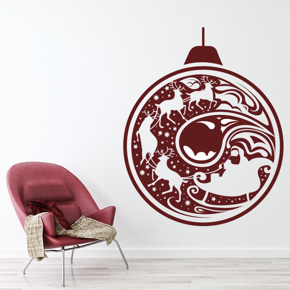Santa Reindeer Bauble Festive Christmas Wall Sticker