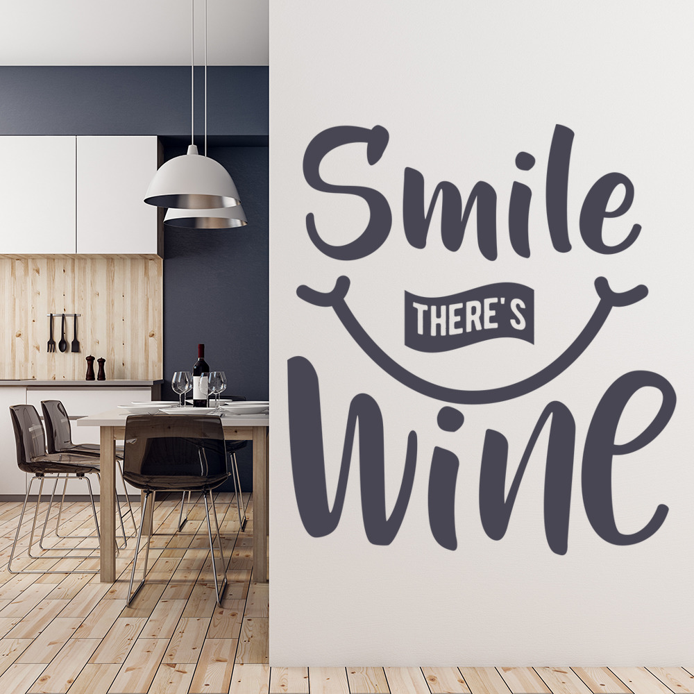 Smile There's Wine Kitchen Quote Wall Sticker - Mod2