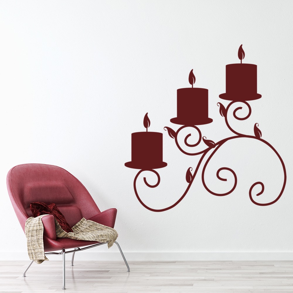 Swirl Triple Candle Christmas Wall Sticker