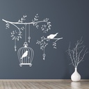 Vintage Bird Cage Tree Branch Wall Sticker