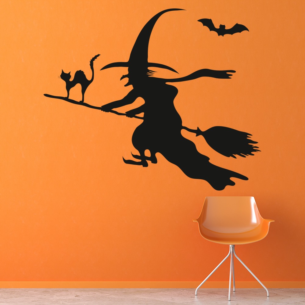 Witch & Broomstick Halloween Wall Sticker - Mod6