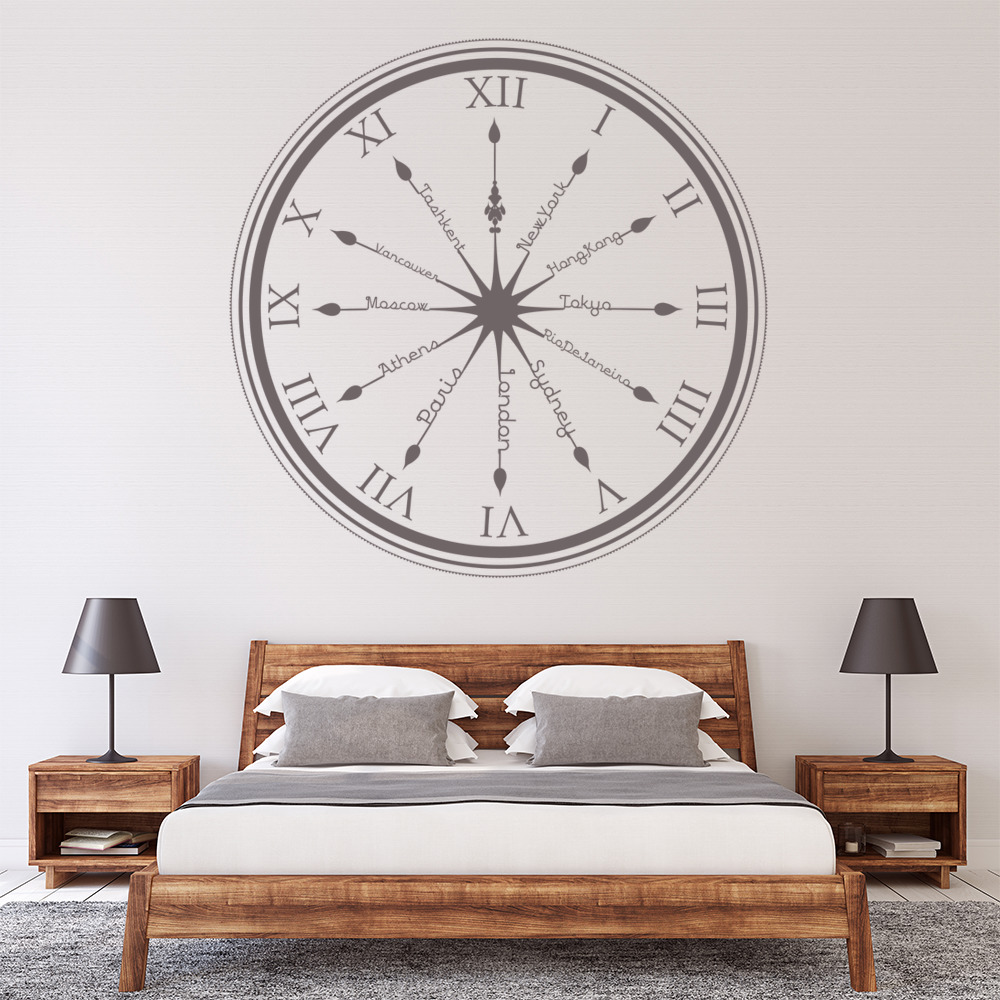 World City Clock New York Paris Wall Sticker