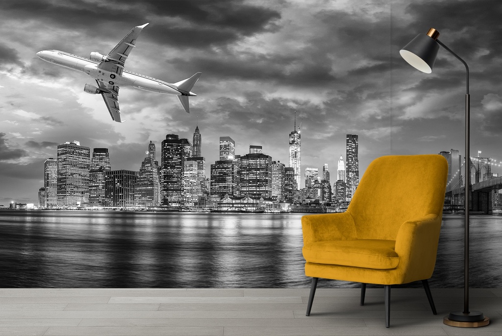 New York City Black White Panoramic Wall Mural Wallpaper