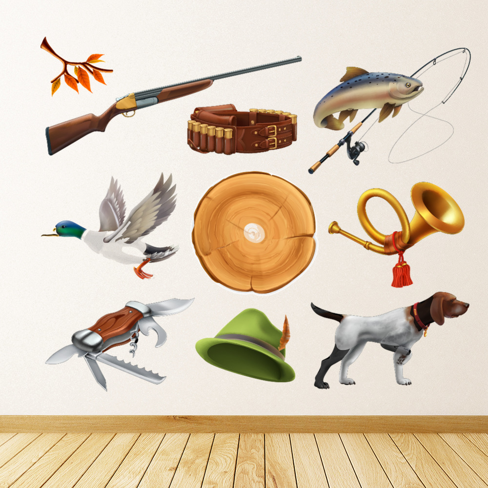 Hunting Dog & Fishing Wall Sticker Set