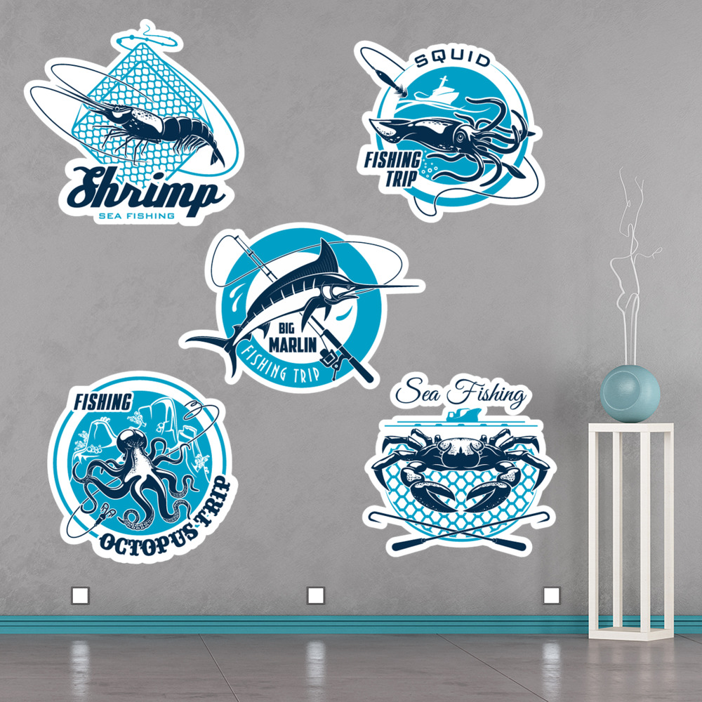 Sea Fishing Marlin Squid Shrimp Wall Sticker Set