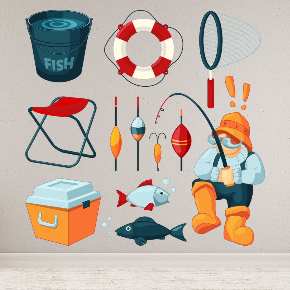 Fisherman Fishing Tackle Wall Sticker Set