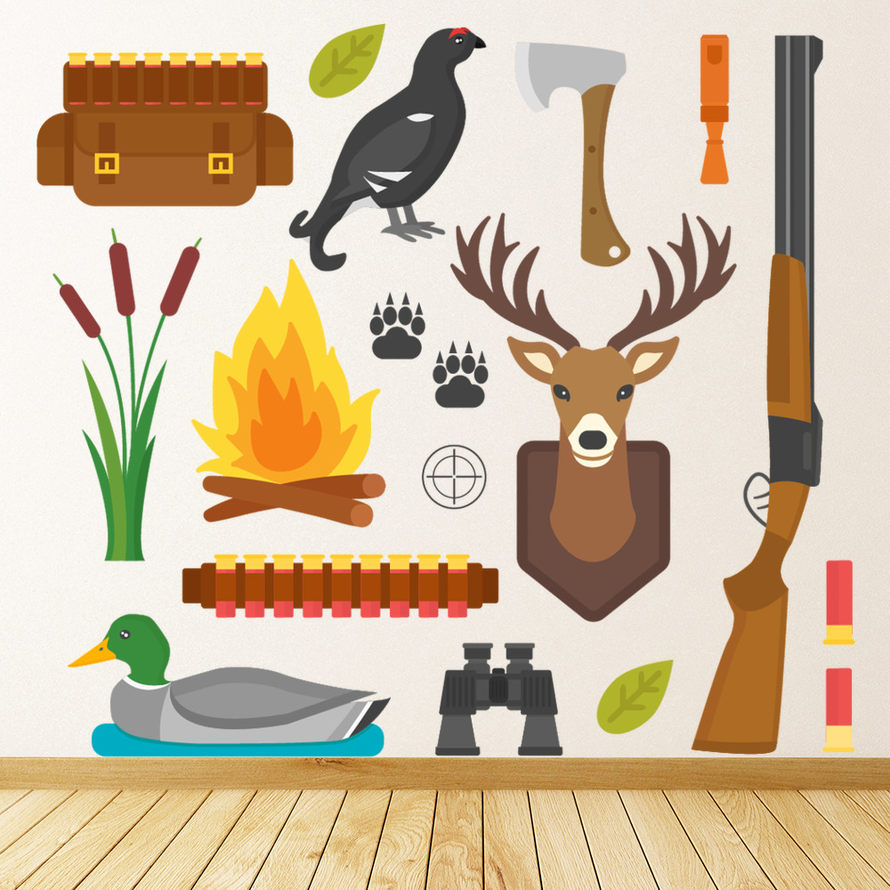 Hunting Stag Gun Wall Sticker Set