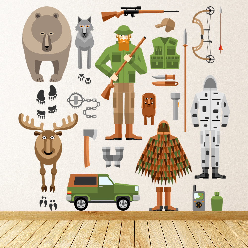 Hunting Stag Bear Gun Wall Sticker Set