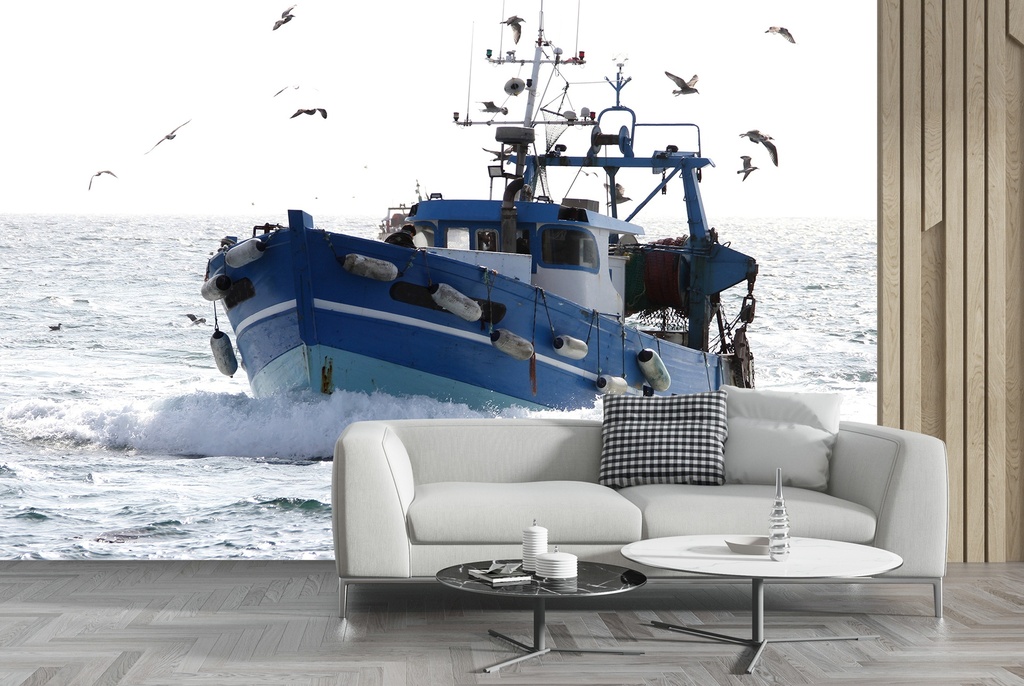 Fishing Boat Ocean Sea Wall Mural Wallpaper