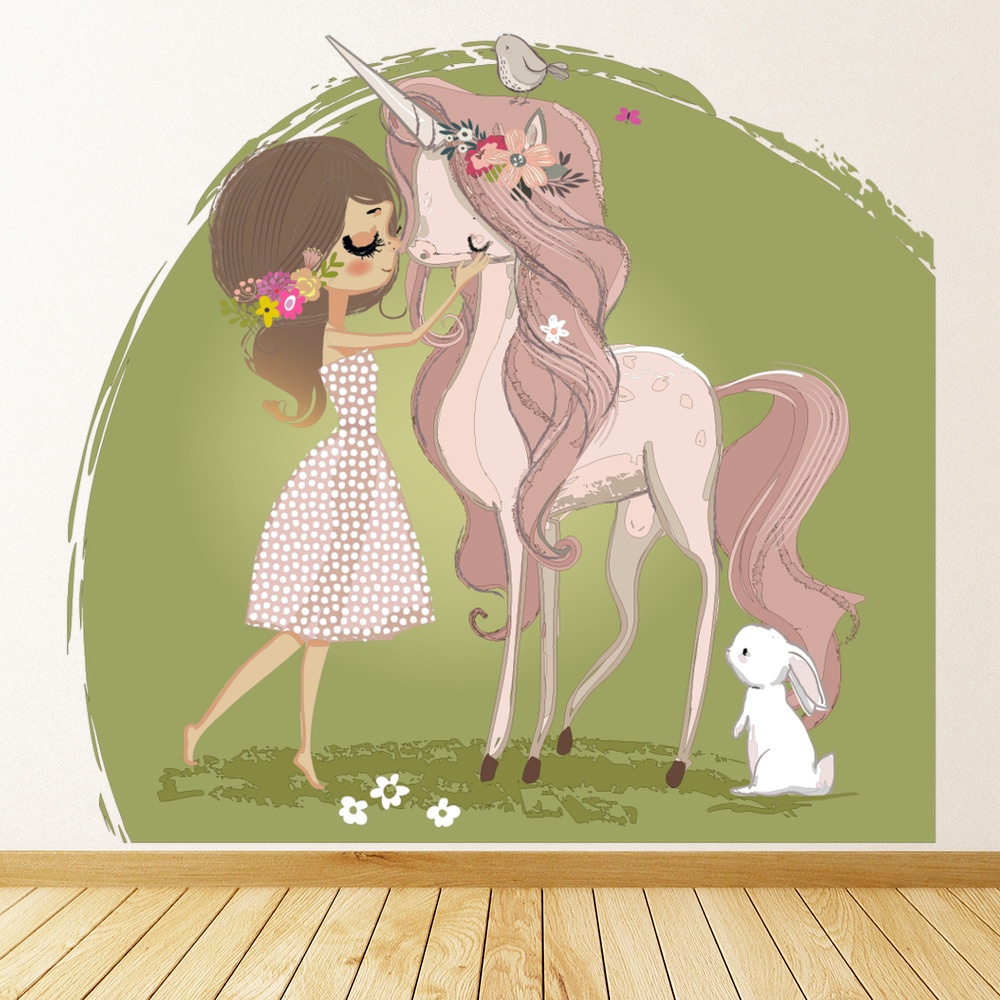 Fairytale Unicorn & Flower Princess Wall Sticker