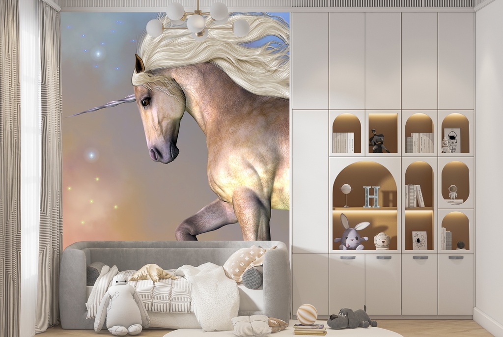White Unicorn & Stars Wall Mural Wallpaper