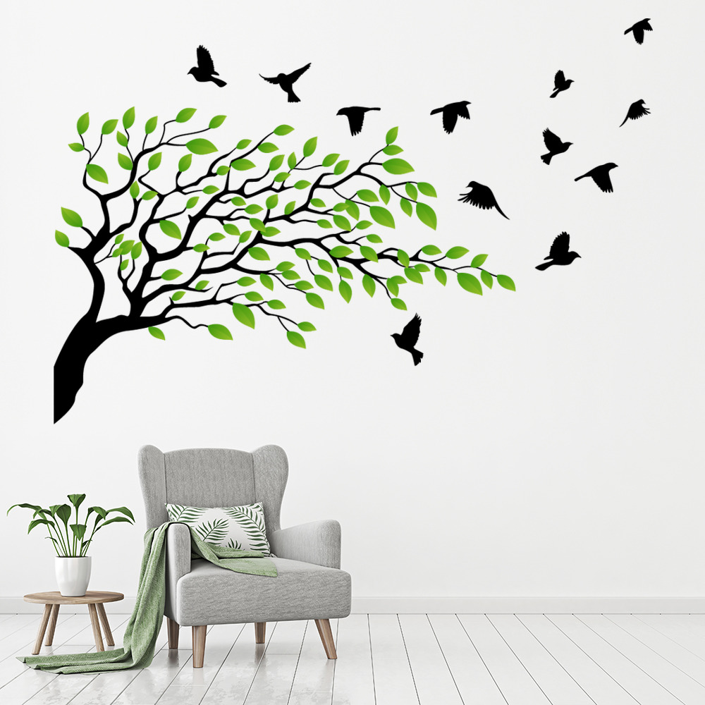Green Tree Branch & Birds Wall Sticker