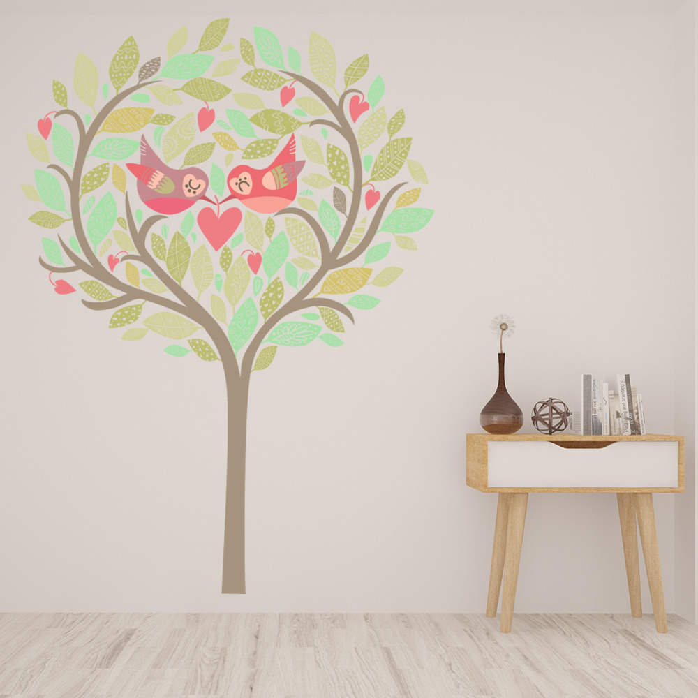 Love Birds Green Tree Wall Sticker