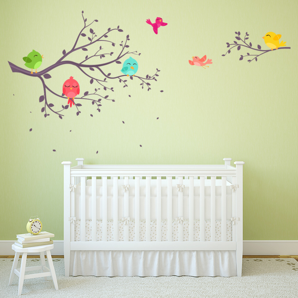Tree Branch Colourful Birds Nursery Wall Sticker